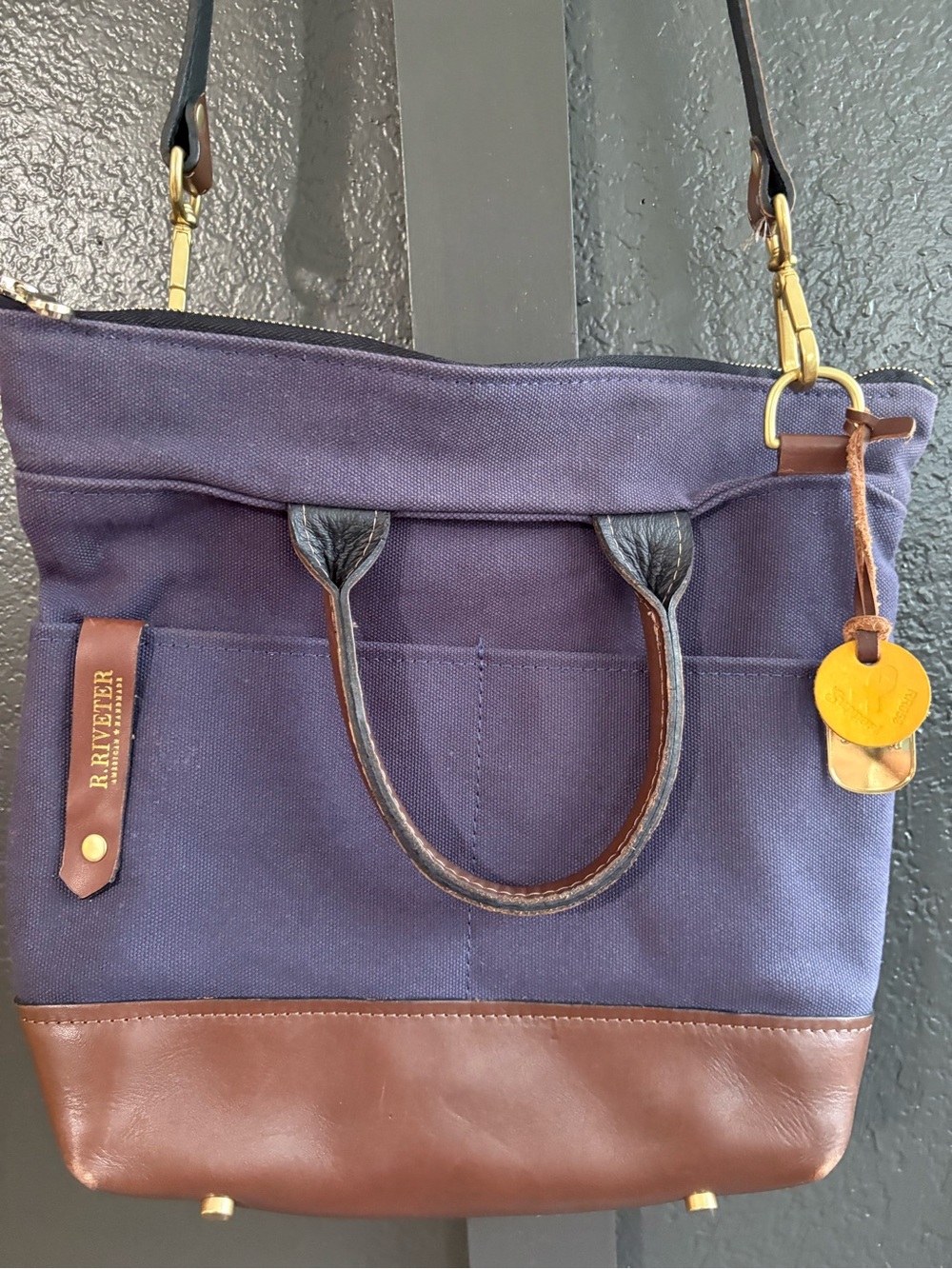 R. Riveter Navy Canvas & Leather Tote